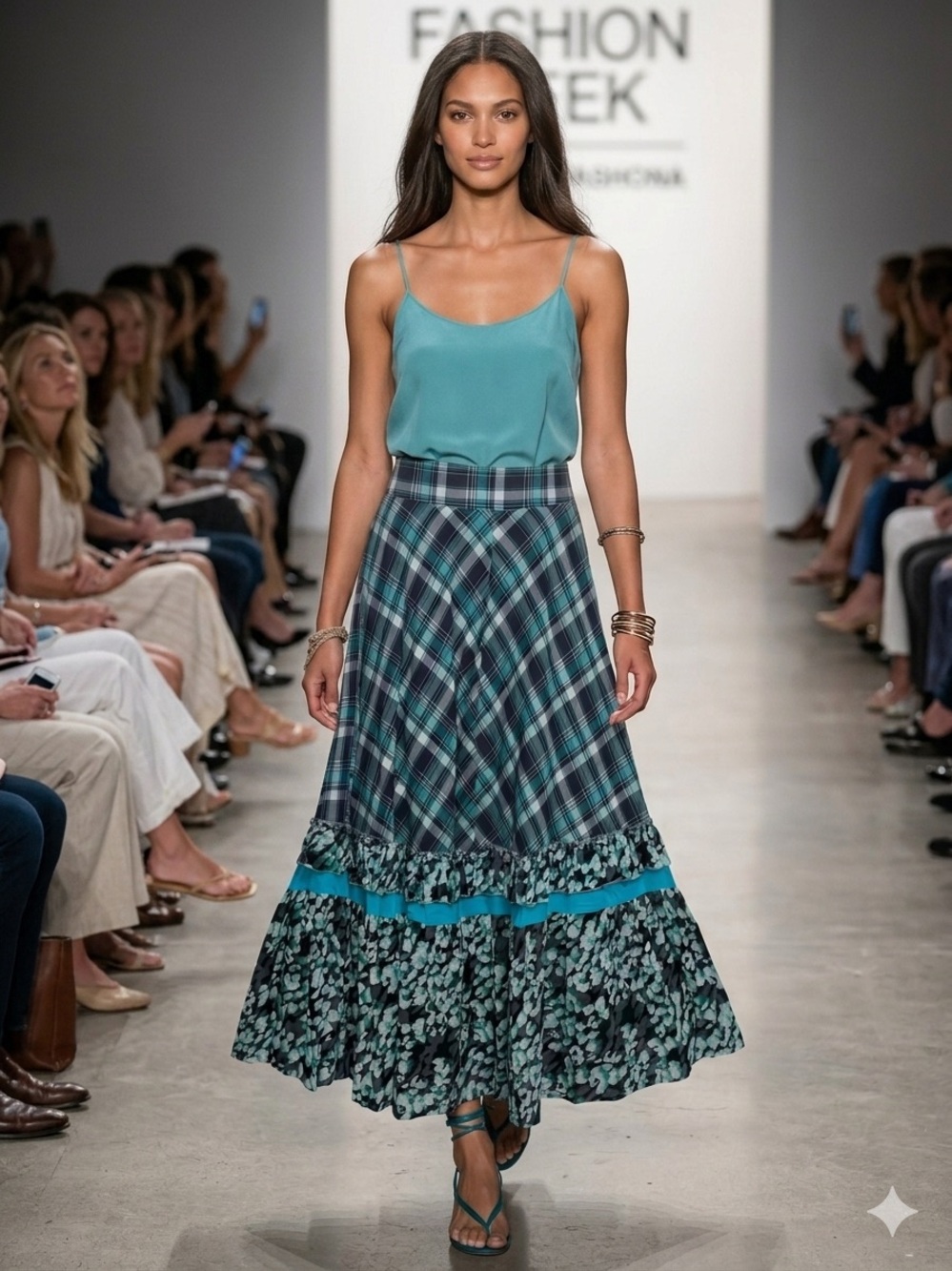 1315. SOLITAIRE maxi plaid ruffled skirt NWT